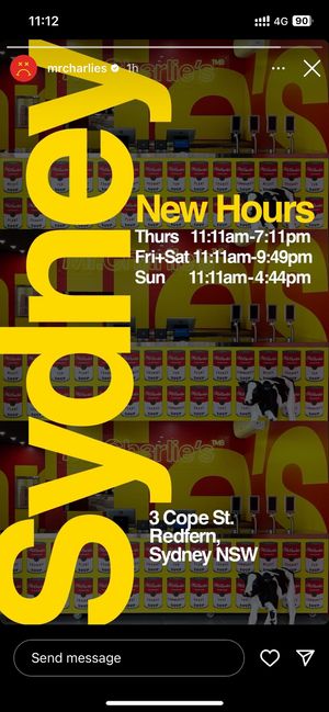 Opening hours are presented today on instagram!  at Mr.Charlie's - Sydney in Redfern