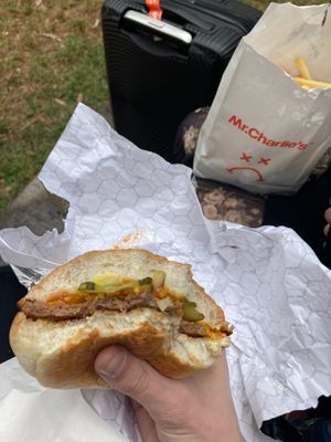 Not cheeseburger and fries  at Mr.Charlie's - Sydney in Redfern