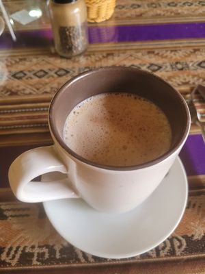 hot chocolate with plant milk at La Casa de Bamboo in Huacachina