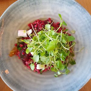 Pearl couscous with vegan cheese as standard at Light at Towner in Eastbourne