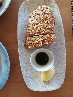 Sourdough with tarragon oil and butter (butter is not vegan) at Light at Towner in Eastbourne