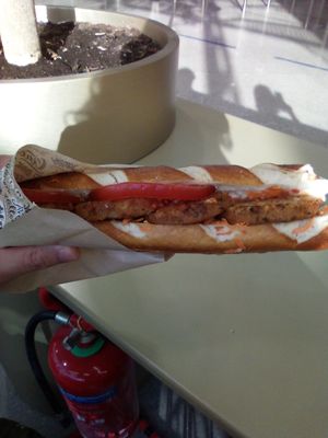 Pretzel bread sandwich at ATH - Taf Handcrafted Coffee in Athens