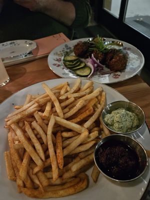 Masada fries and wings (behind) at JUNE in Beaverton