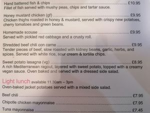 Menu at Lady Lever Art Gallery in Bebington