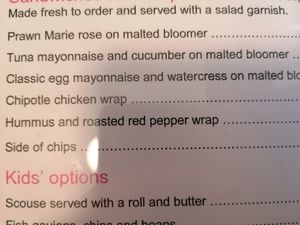 Menu at Lady Lever Art Gallery in Bebington