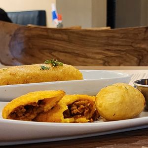 Soy Empanada(corn masa)  and soy Carimañola (cassava masa) at El Nacional  in Panama City