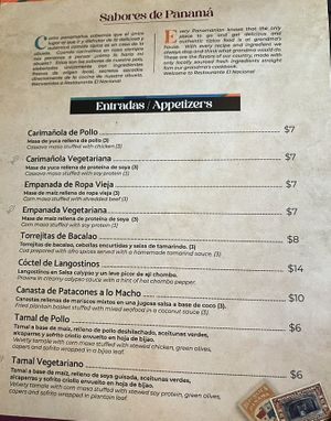 Menu  at El Nacional  in Panama City