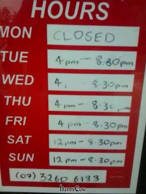 restaurant opening hours - Tues-Fri: 4pm-8:30pm; Sat-Sun: 12noon - 8:30pm at Spice Valley of Brisbane in Nundah