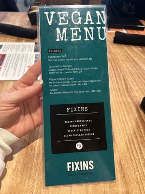 Vegan menu   at Fixins in Sacramento