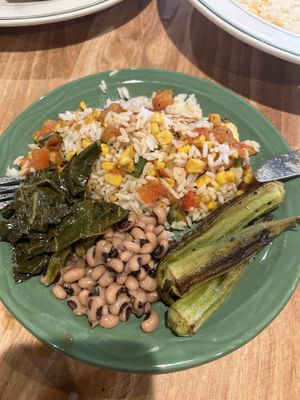 Combined almost all the vegan options on one plate.  at Fixins in Sacramento