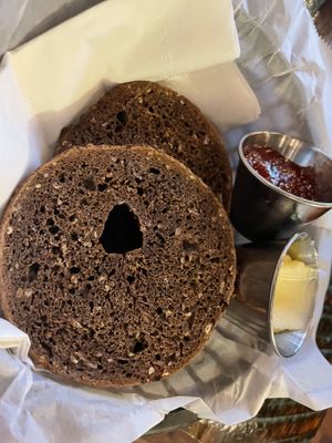Pumpernickel bagel  at Lucky's Coffee Garage in Lebanon