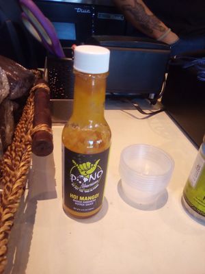 Mango hot sauce at Pono Hawaiian Kitchen & Tap in Capitola