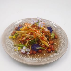 Fresh Mango Salad with Edible flowers at Hotpot Panda in Chiang Mai
