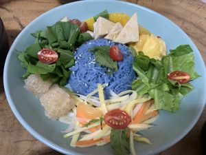 Herb salad for which we learned to prepare the dressing for    at Hotpot Panda in Chiang Mai