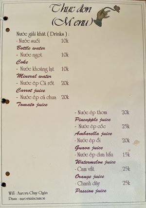 menu 1  at Aurora Chay Quan in Da Nang