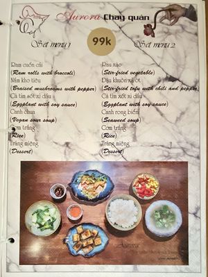 menu 2  at Aurora Chay Quan in Da Nang
