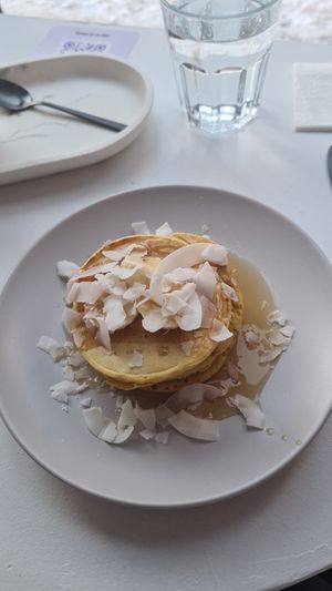Yellow peanutbutter protein Pancakes at Cloud Café in Oslo