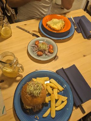 Burger and meatloaf  at Green Planet Dinner   in Gran Canaria