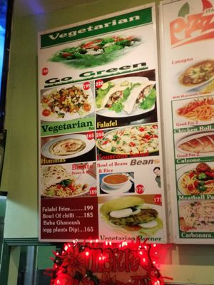 The veggie options list at Frankies in Tagbilaran