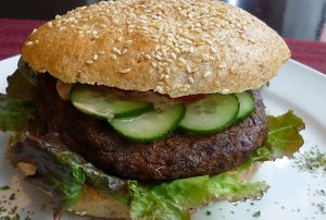 The legend - our vegan burger ... the best in town ;) at Biomarkt Biodelikat in Bad Toelz