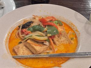 Coconut red curry with tofu  at Soba Sushi and Noodles in Weaverville