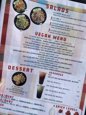 Vegan menu   at YuThaiPa in Yucaipa
