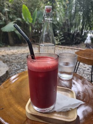 Beet, carrot, apple juice. Really good at PlantLab in Hoi An