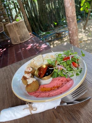 Herby falafel with creamy beetroot hummus at PlantLab in Hoi An