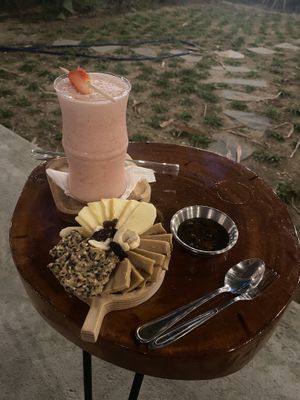 Cheese platter with strawberry lassi  at PlantLab in Hoi An
