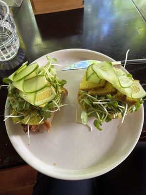 Toasted sourdough with some of their plant based cheese  at PlantLab in Hoi An