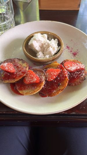 Russian style pancakes with coconut yoghurt   at PlantLab in Hoi An