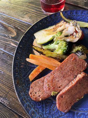One of my part of Seasonal plate with seitan steaks at Tava  in Dilijan
