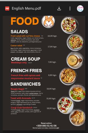 Vegan Menu  at Corgi's Cafe in Sofia