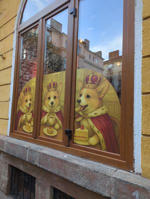 Outside at Corgi's Cafe in Sofia