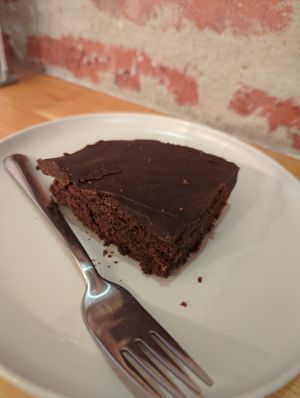 Vegan brownie at Corgi's Cafe in Sofia