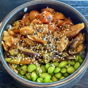 Heura flambéed   at Natur Poke - Inca in Mallorca