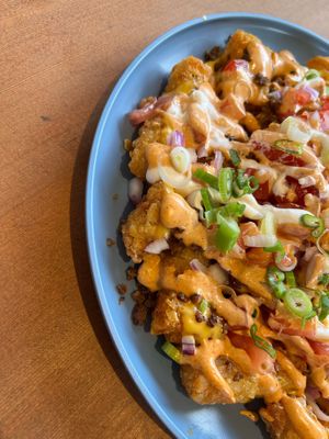 Loaded tots  at Ox Eats Grass in Salt Spring Island