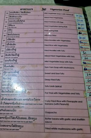 Part of the menu, but there are also moodle dishes etc. at Souphailins in Muang Xay