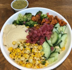 Power Bowl (vegan as is). Wonderful and different from other restaurants that craft fresh salads & bowls. Served warm. at Piada Italian Street Food in Eagan