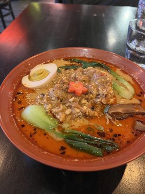 Vegan Tantanmen ramen with vegan egg  at Mystic Ramen in Hamilton