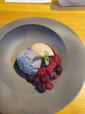 Ice Cream (request as vegan) - Black Sesame & assorted seasonal fruits at Tempu Terrace in Wakayama