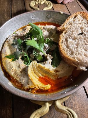 Hummus and eggplantt  at Faire Tapas & Wine in Barcelona