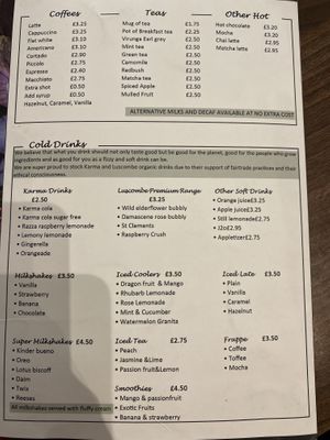 Drinks menu  at Brunch & Brew in Tenterden