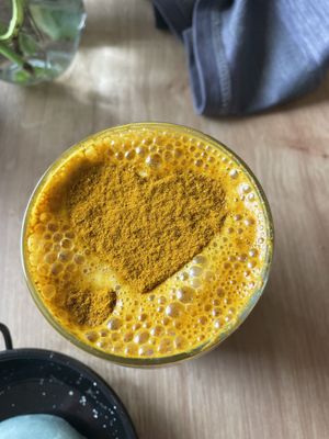 Golden milk latte  at superplanty in Zagreb