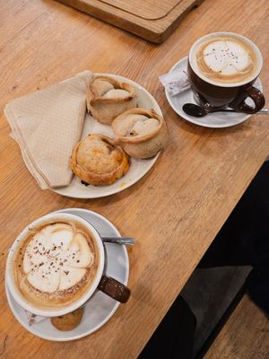 Oat Cappuccino and vegan/vegetarian pastries at ARTiSA Barcelona in Barcelona