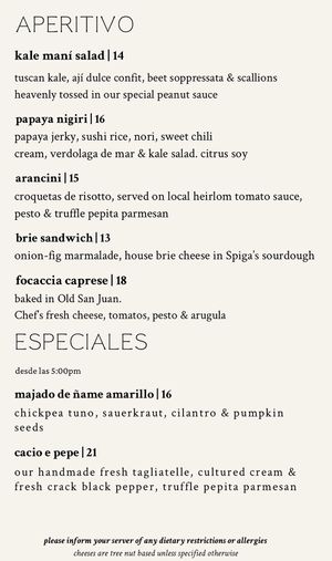 Menu  at Aliado Bar & Aperitivo in San Juan