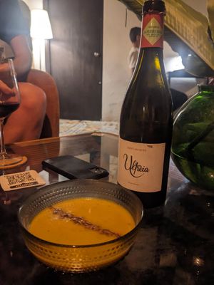 Pumpkin coconut milk soup at Aliado Bar & Aperitivo in San Juan
