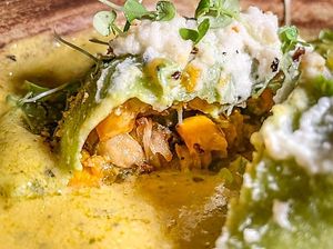 inside of ravioli at Aliado Bar & Aperitivo in San Juan