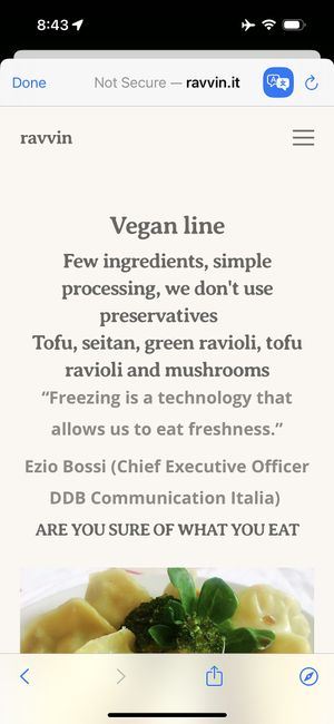 Vegan listings on website  at Vino e Ravioli in Florence