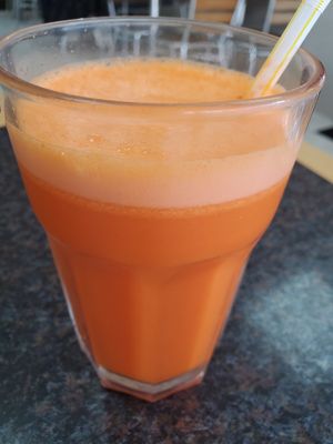 Fresh carrot juice at Bombay Spice in North West London